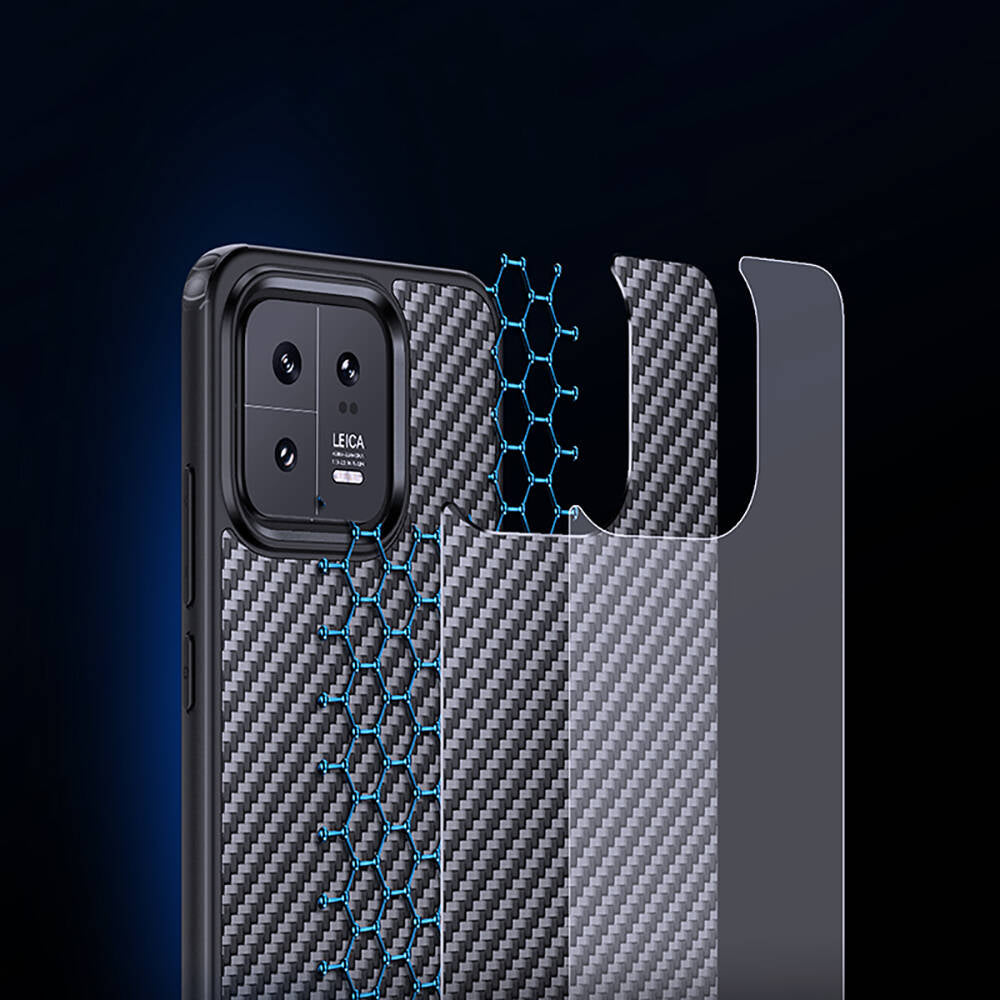 Xiaomi Mi 13 Kılıf Aramid Karbon Fiber M-safe Özellikli Wlons Radison Kapak Siyah