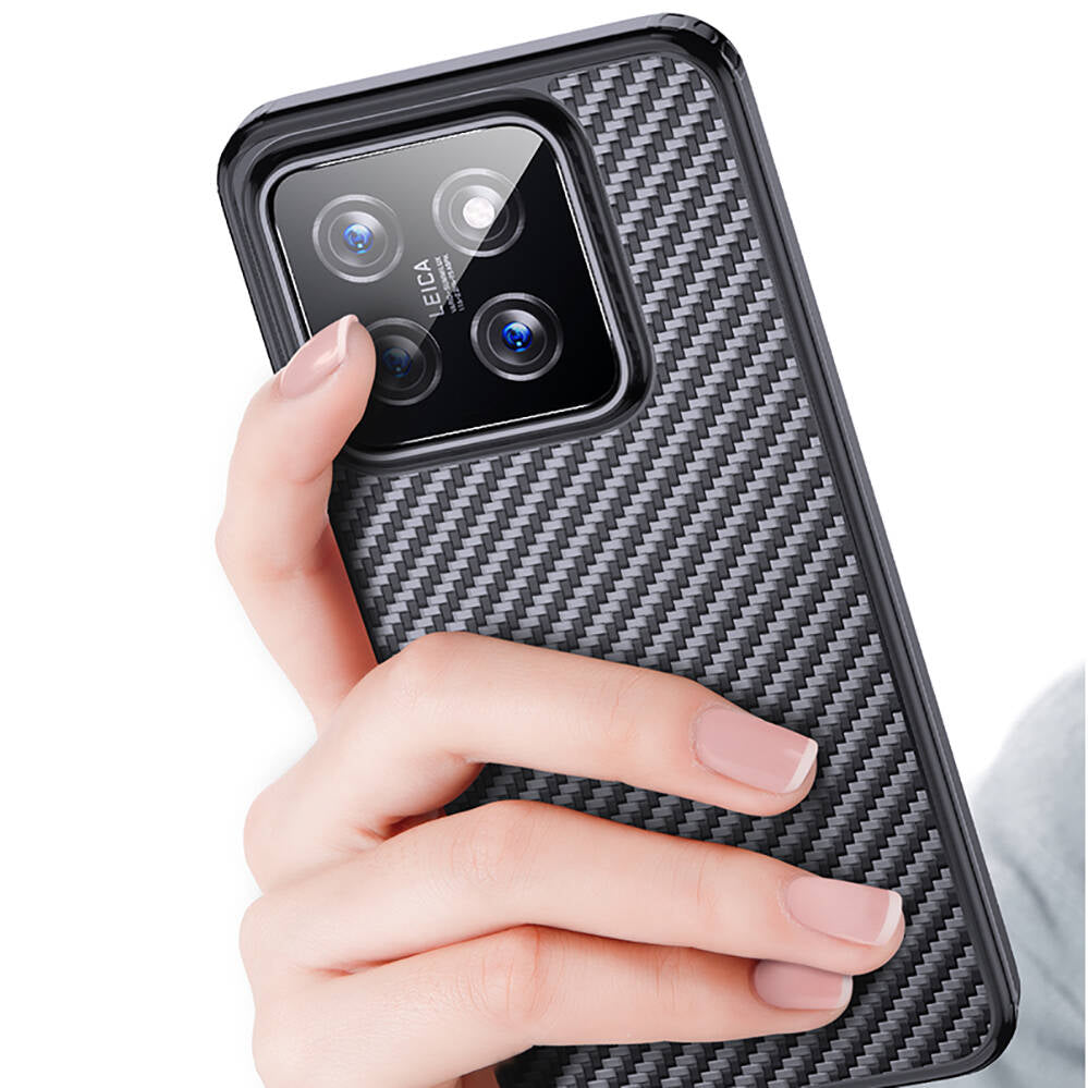 Xiaomi Mi 14 Kılıf Aramid Karbon Fiber M-safe Özellikli Wlons Radison Kapak Siyah