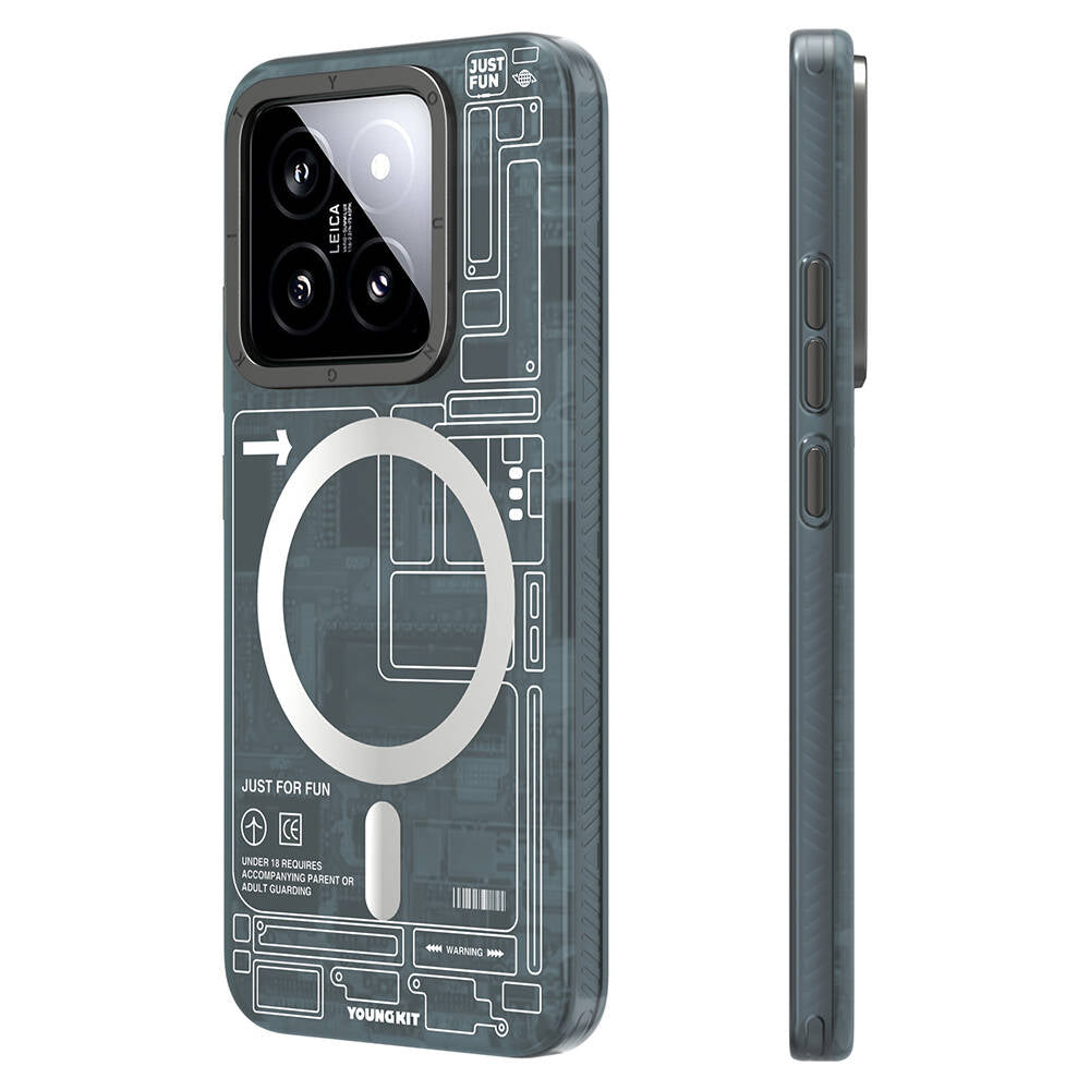 Xiaomi Mi 14 Kılıf M-safe Şarj Özellikli YoungKit Technology Serisi Kapak Siyah