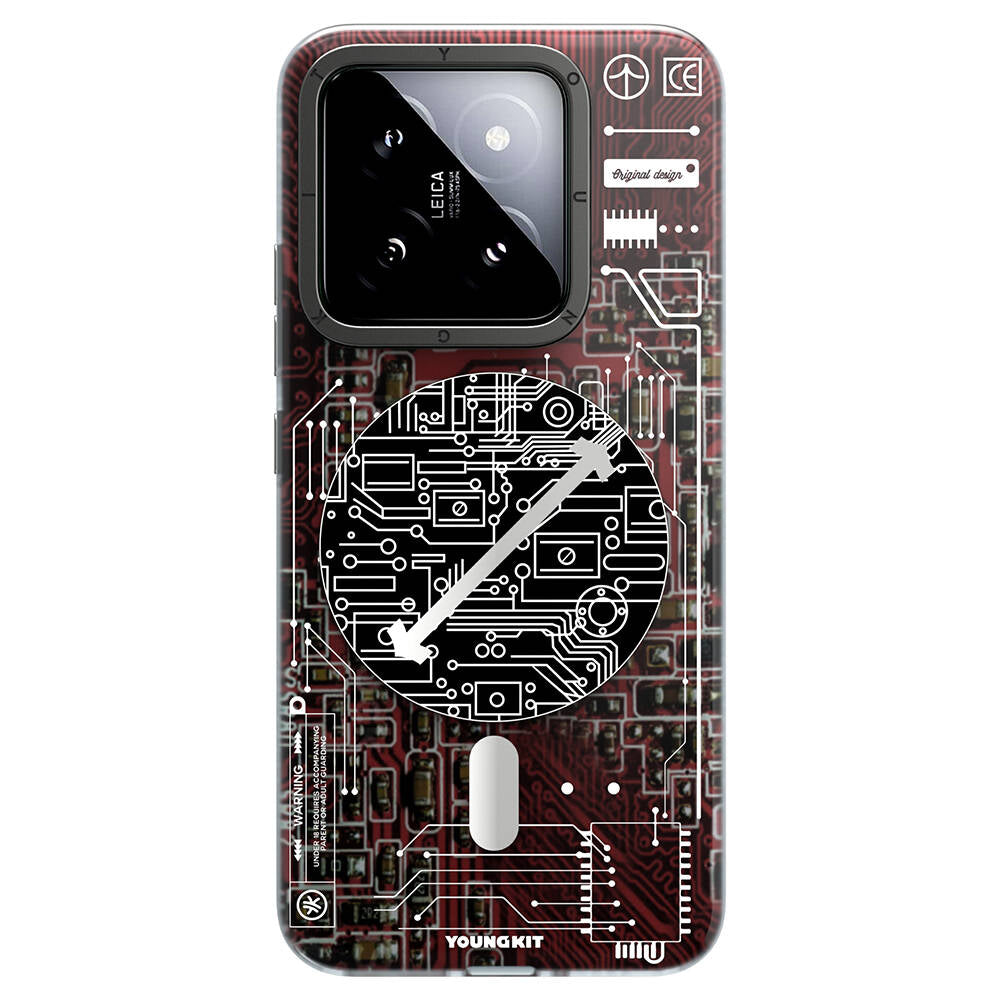 Xiaomi Mi 14 Kılıf M-safe Şarj Özellikli YoungKit Technology Serisi Kapak Kırmızı