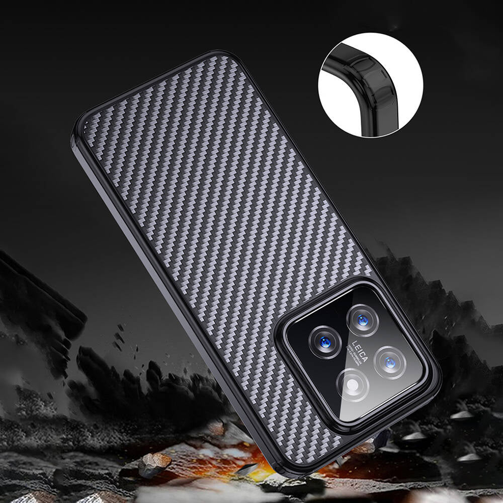 Xiaomi Mi 14 Pro Kılıf Aramid Karbon Fiber M-safe Özellikli Wlons Radison Kapak Siyah