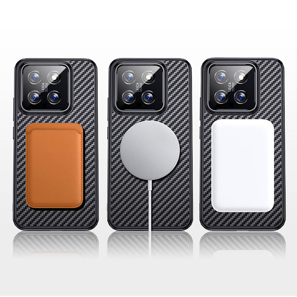 Xiaomi Mi 14 Pro Kılıf Aramid Karbon Fiber M-safe Özellikli Wlons Radison Kapak Siyah