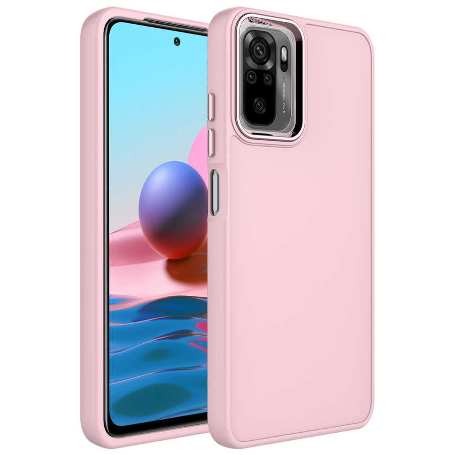 Xiaomi Redmi Note 10S Kılıf Metal Çerçeve ve Buton Tasarımlı Silikon Zore Luna Kapak