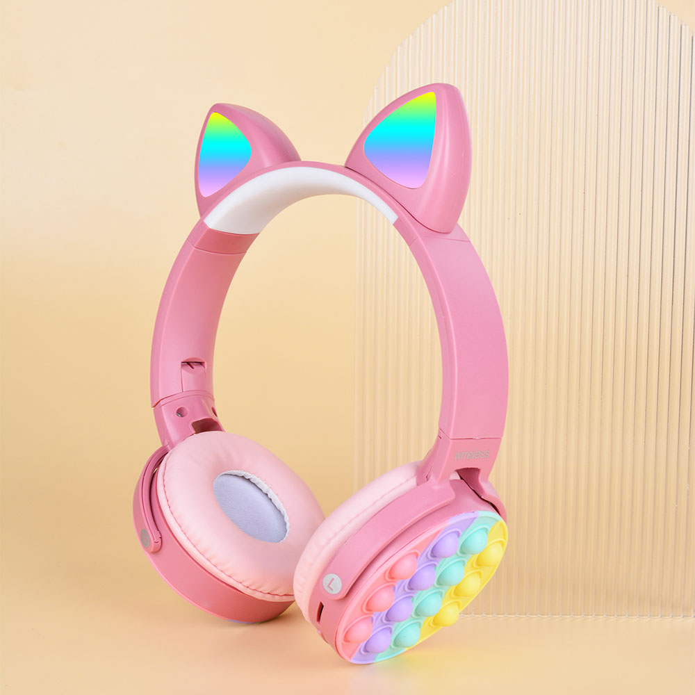 Zore CXT-950 RGB Led Işıklı Kedi Kulağı Band Tasarımı Ayarlanabilir Katlanabilir Kulak Üstü Bluetooth Kulaklık Sarı