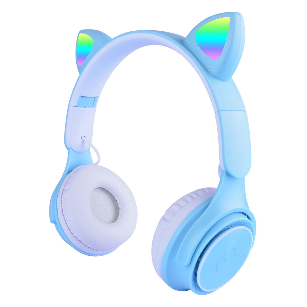 Zore M6 Pro Cat RGB Led Işıklı Kedi Kulağı Band Tasarımlı Ayarlanabilir ve Katlanabilir Kulak Üstü Bluetooth Kulaklık Pembe