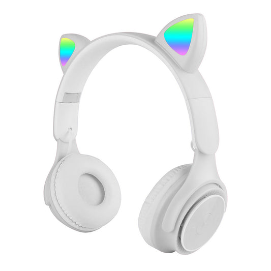 Zore M6 Pro Cat RGB Led Işıklı Kedi Kulağı Band Tasarımlı Ayarlanabilir ve Katlanabilir Kulak Üstü Bluetooth Kulaklık Beyaz