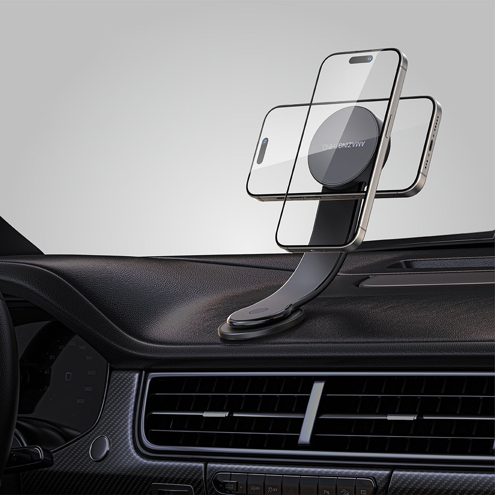 Amazingthing Explorer Pro Mag Magnetik M-safe Uyumlu Bükülebilen Eğimli ve Düz Zemin Araç Telefon Tutucu Siyah