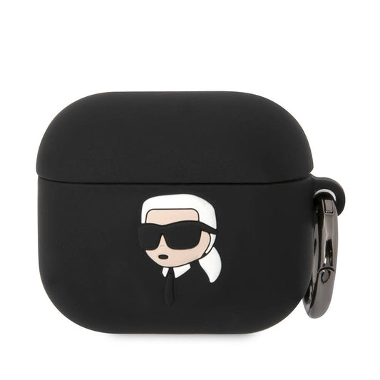 Apple Airpods 3. Nesil Kılıf Karl Lagerfeld Orjinal Lisanslı Karl 3D Silikon Kapak Siyah