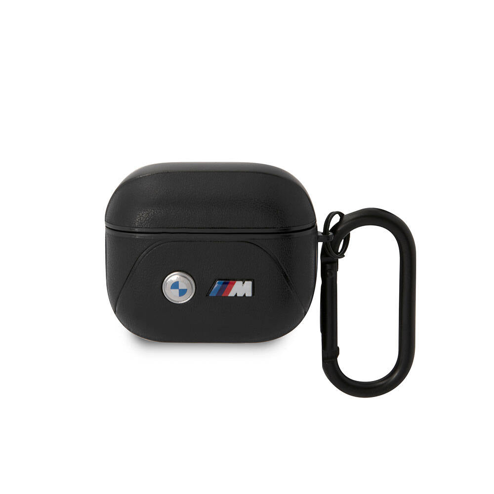 Apple Airpods 3.Nesil Kılıf BMW Orjinal Lisanslı PU Deri Tasarımlı 3 Renk Çizgili Çift Metal Logolu Kapak Siyah