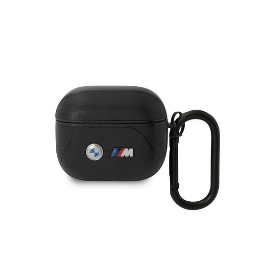 Apple Airpods 3.Nesil Kılıf BMW Orjinal Lisanslı PU Deri Tasarımlı 3 Renk Çizgili Çift Metal Logolu Kapak Siyah