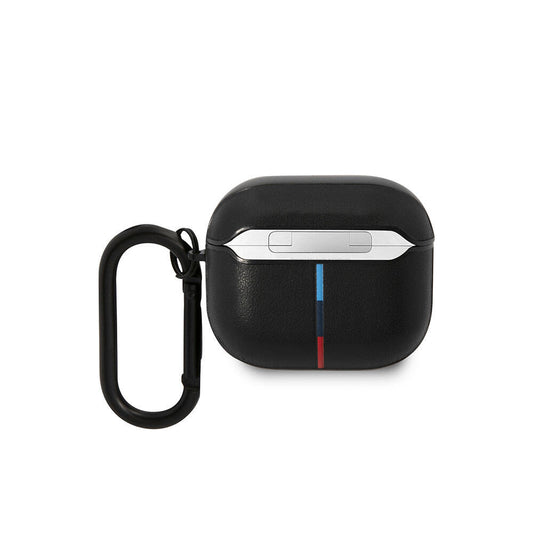 Apple Airpods 3.Nesil Kılıf BMW Orjinal Lisanslı PU Deri Tasarımlı 3 Renk Çizgili Çift Metal Logolu Kapak Siyah