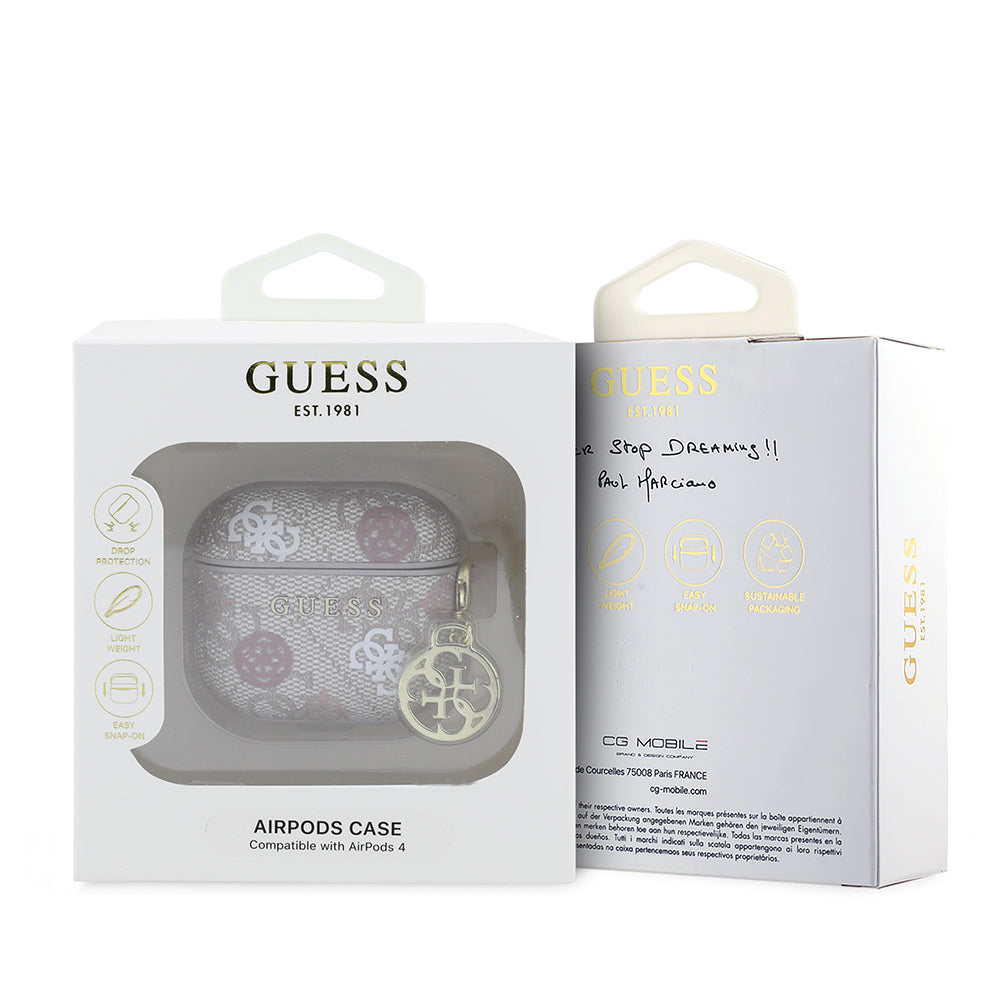 Apple Airpods 4 Kılıf Guess Orjinal Lisanslı 4G Desenli Yazı Logolu Peony Kapak Kahverengi