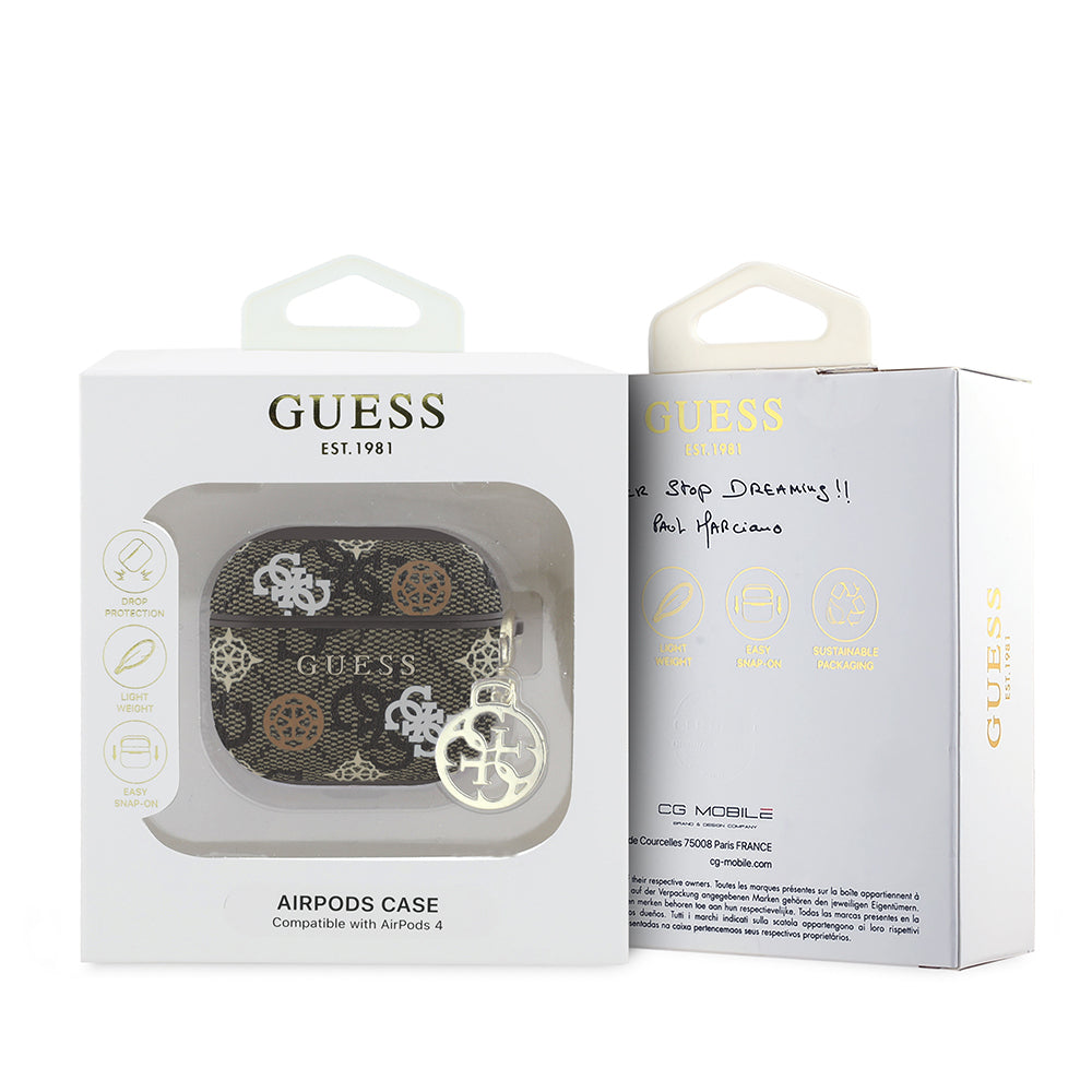 Apple Airpods 4 Kılıf Guess Orjinal Lisanslı 4G Desenli Yazı Logolu Peony Kapak Kahverengi