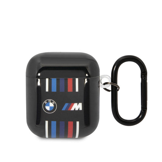 Apple Airpods Kılıf BMW Orjinal Lisanslı Çoklu Renkli Çizgili Çift IMD Baskı Logolu Kapak Siyah