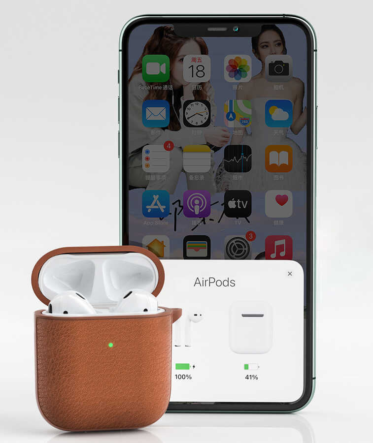 Apple Airpods Kılıf Wiwu Calfskin Kılıf Lacivert