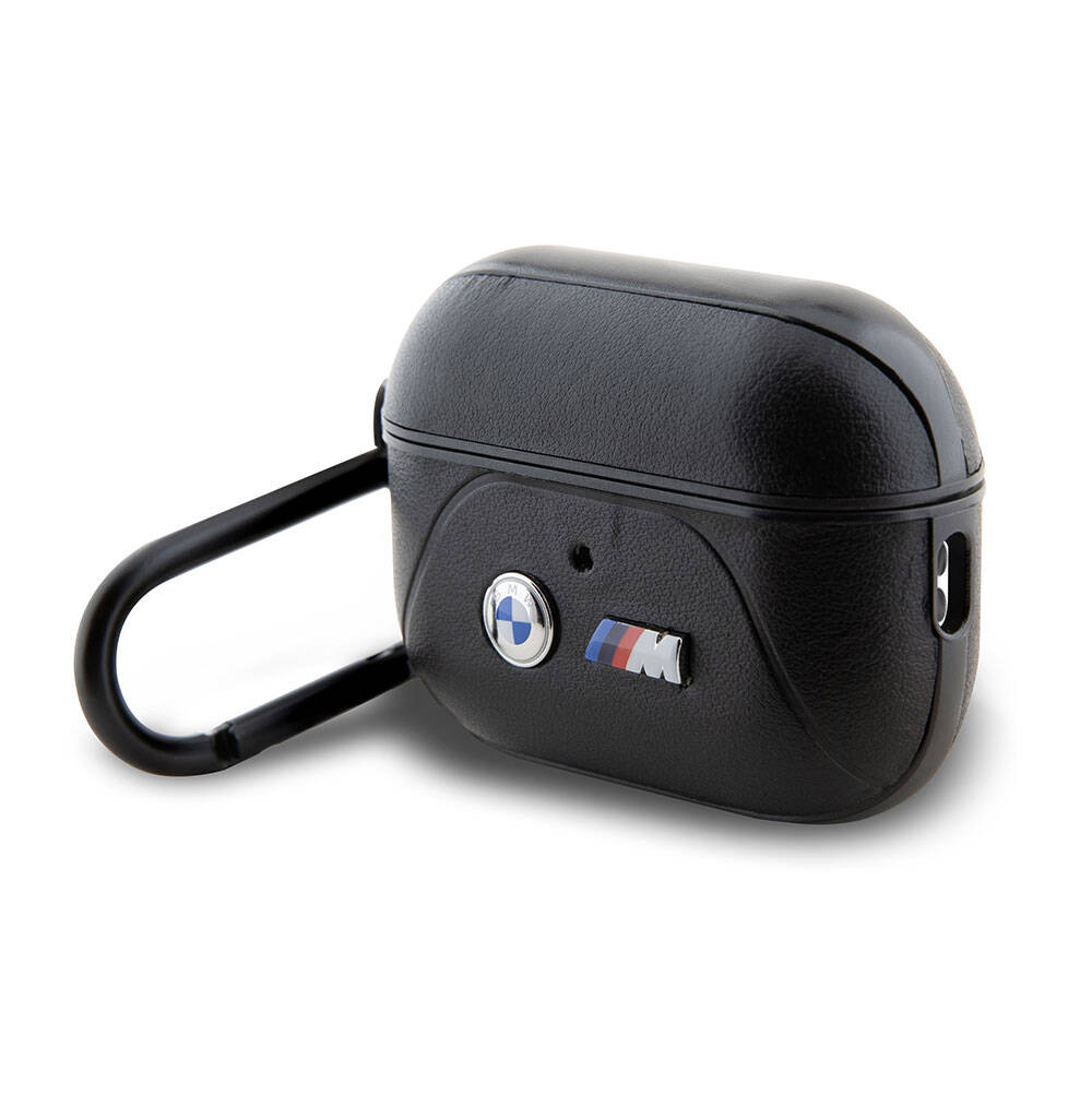 Apple Airpods Pro 2 Kılıf BMW Orjinal Lisanslı PU Deri Tasarımlı 3 Renk Çizgili Çift Metal Logolu Kapak Siyah
