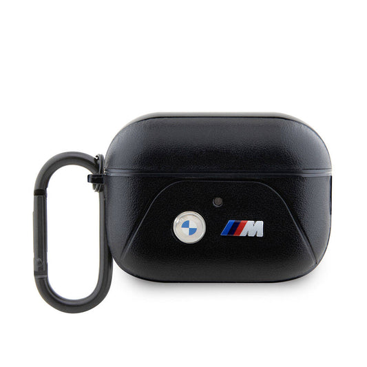 Apple Airpods Pro 2 Kılıf BMW Orjinal Lisanslı PU Deri Tasarımlı 3 Renk Çizgili Çift Metal Logolu Kapak Siyah