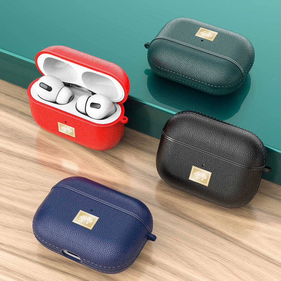 Apple Airpods Pro 2 Kılıf Deri Görünümlü Askı Aparatlı Wlons Kılıf Koyu Yeşil