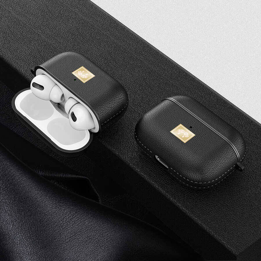 Apple Airpods Pro 2 Kılıf Deri Görünümlü Askı Aparatlı Wlons Kılıf Siyah