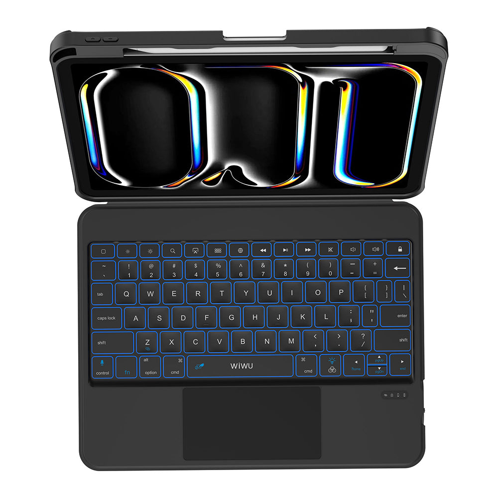 Apple iPad Air 10.9 2020 (4.Nesil) Wiwu MK-007 Combo Pro Kalem Bölmeli Klavyeli Standlı Kılıf Siyah