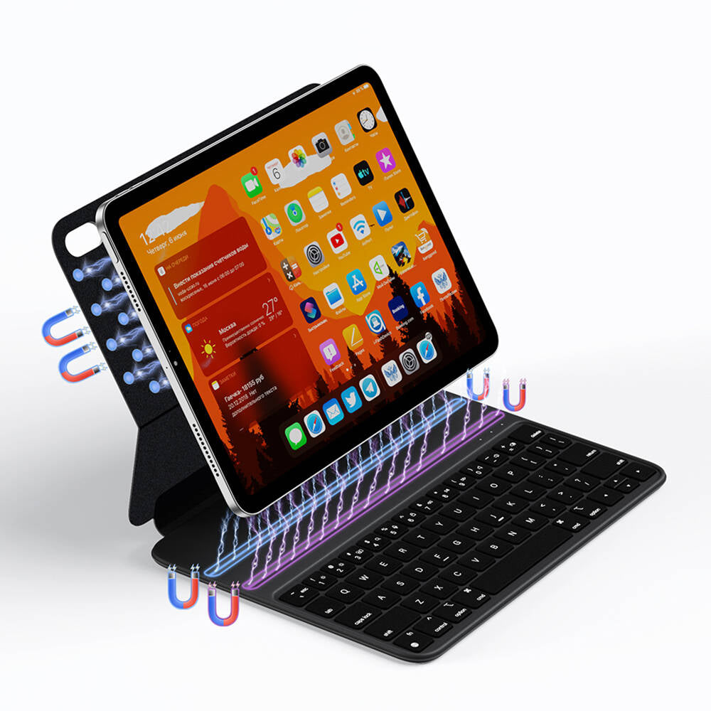 Apple iPad Air 11 2025 M3 Wiwu F16 Klavyeli Standlı Magnetik Kılıf Siyah