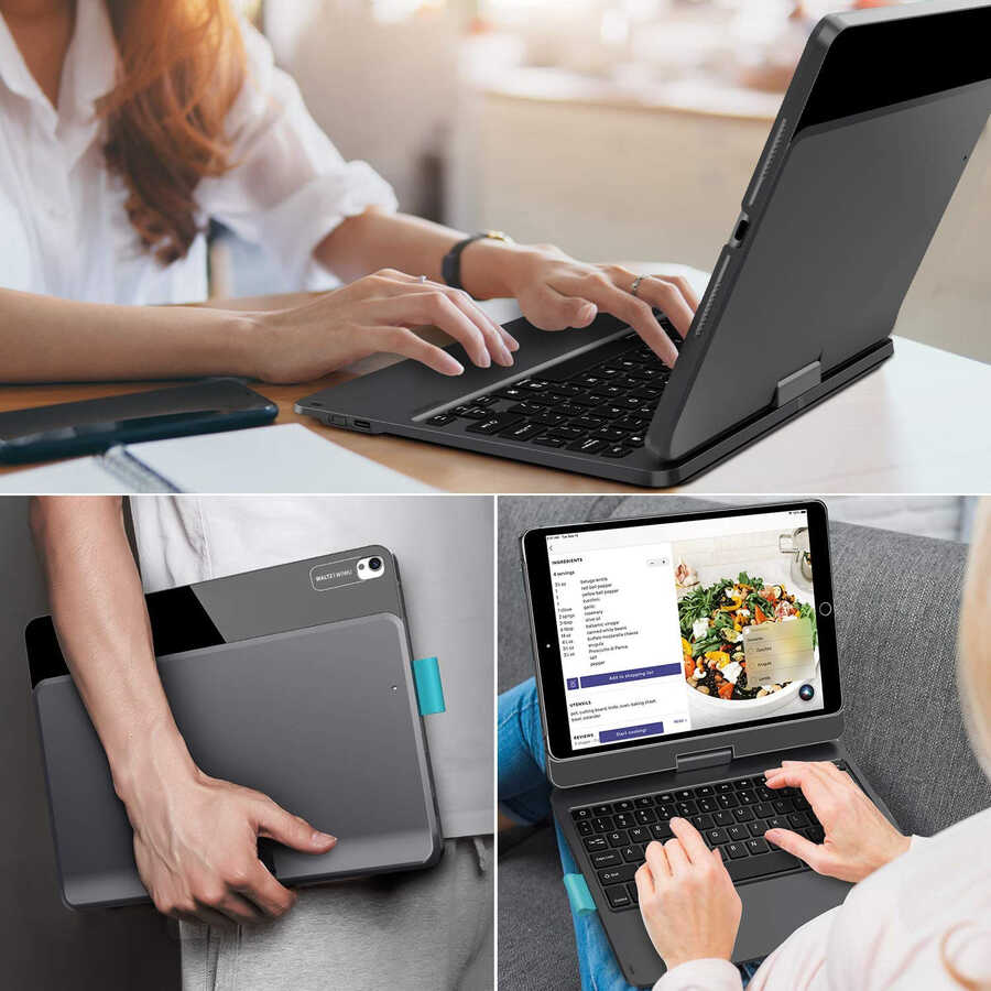 Apple iPad Pro 11 2020 (2.Nesil) Wiwu Waltz Rotating Keyboard Kablosuz Dönebilen Klavye Siyah