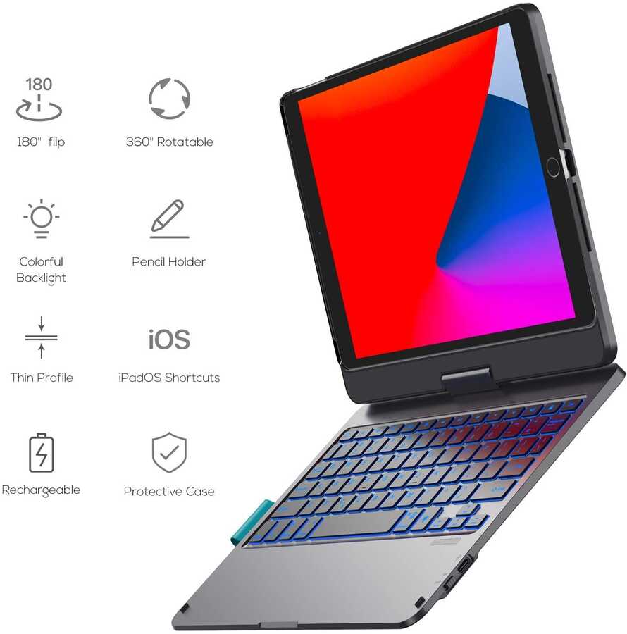 Apple iPad Pro 11 2020 (2.Nesil) Wiwu Waltz Rotating Keyboard Kablosuz Dönebilen Klavye Siyah