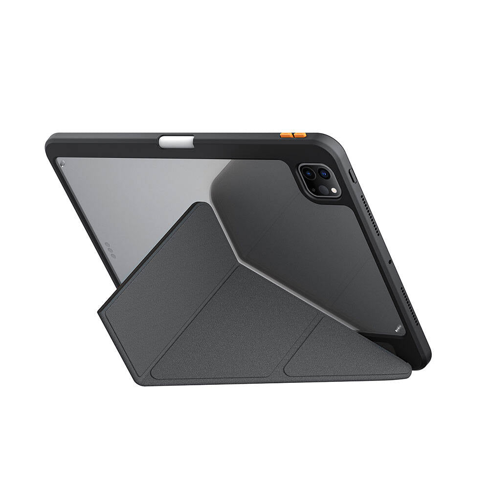 Apple iPad Pro 11 2025 M5 Kılıf SkinArma Kabartma Baskı Tasarımlı 360 Tam Koruma Arkası Şeffaf Standlı Gamma Kılıf Siyah
