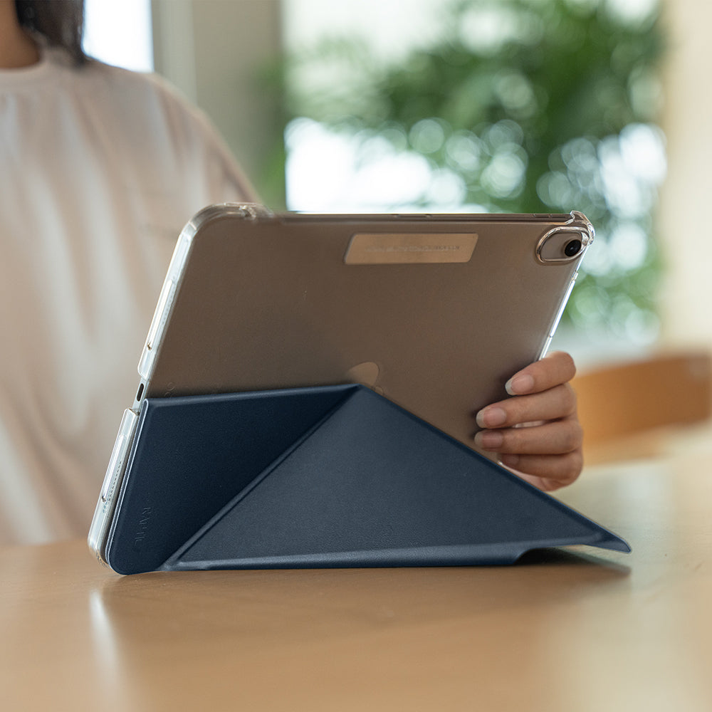 Apple iPad Pro 11 2025 M5 Raptic Clear Folio Airbagli Şeffaf Kapaklı Katlanabilir Standlı Kılıf Lacivert