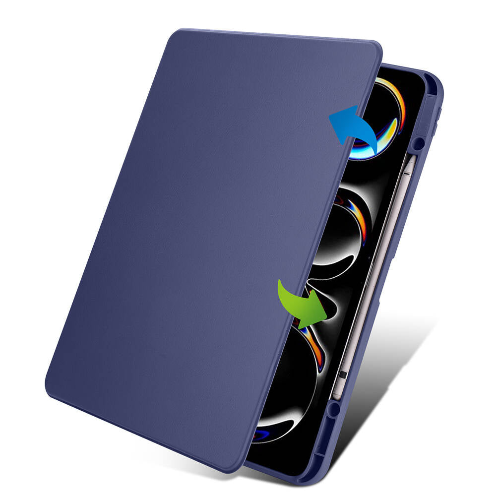Apple iPad Pro 13 2025 M5 Kılıf Zore Termik Kalem Bölmeli Dönebilen Standlı Kılıf Mavi