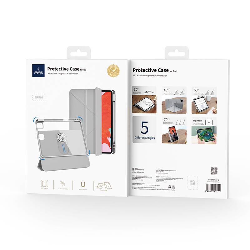 Apple iPad Pro 13 2025 M5 Wiwu 360° Dönebilen Standlı Magnetik Koruyucu Tablet Kılıfı Gri