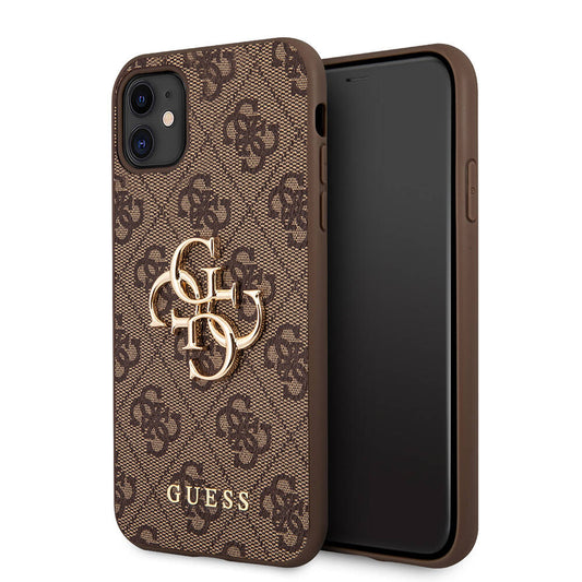 Apple iPhone 11 Kılıf Guess PU Deri Büyük Metal Logo Dizaynlı Kapak Pembe