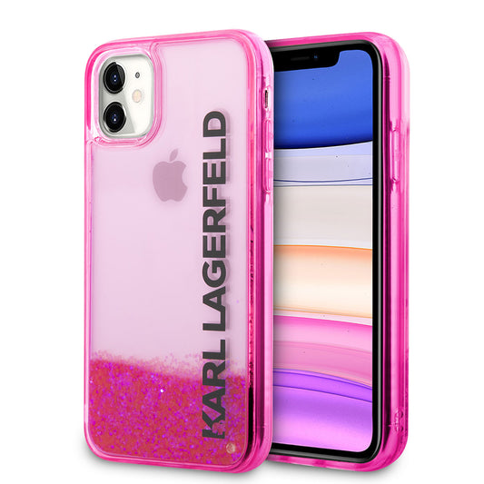 Apple iPhone 11 Kılıf Karl Lagerfeld Sıvılı Simli Elong Dizayn Kapak Pembe