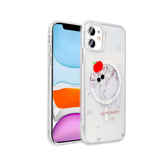 Apple iPhone 11 Kılıf M-Safe Şarj Özellikli Şeffaf Zore Folk Sert Kapak