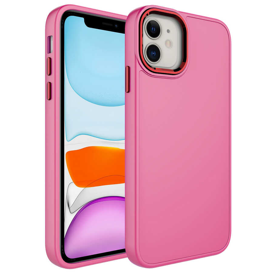 Apple iPhone 11 Kılıf Metal Çerçeve ve Buton Tasarımlı Silikon Zore Luna Kapak