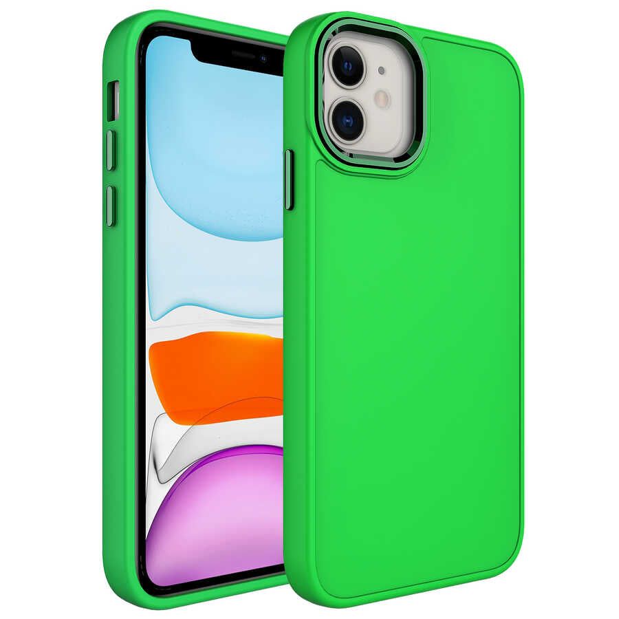 Apple iPhone 11 Kılıf Metal Çerçeve ve Buton Tasarımlı Silikon Zore Luna Kapak