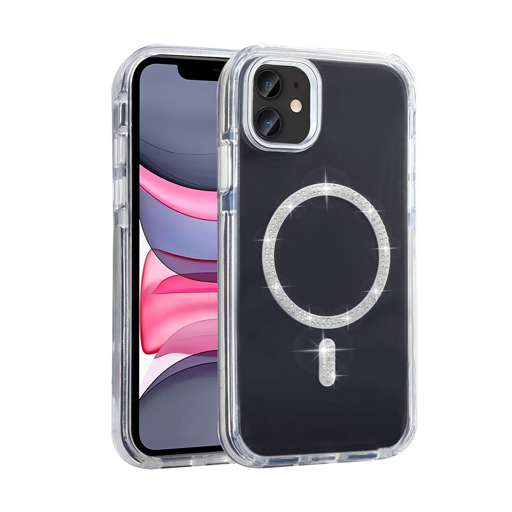 Apple iPhone 11 Kılıf Taşlı Tasarım M-safe Şarj Özellikli Zore Koment Silikon Kapak