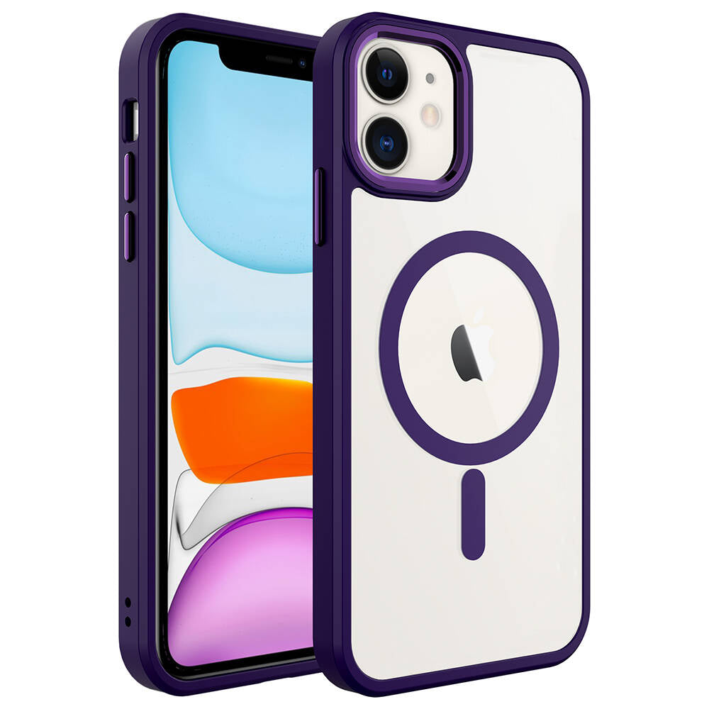 Apple iPhone 11 Kılıf Wireless Şarj Özellikli Zore Krom M-safe Silikon Kapak