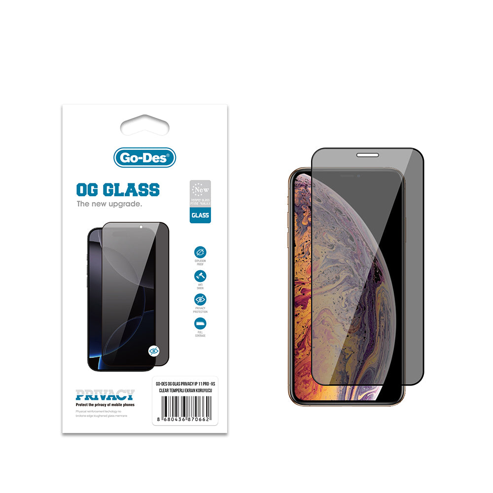 Apple iPhone 11 Pro Go Des OG Glass Privacy Antistatik Temperli Cam Ekran Koruyucu