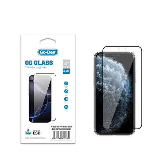 Apple iPhone 11 Pro Max Go Des OG Glass Antistatik Temperli Cam Ekran Koruyucu Şeffaf