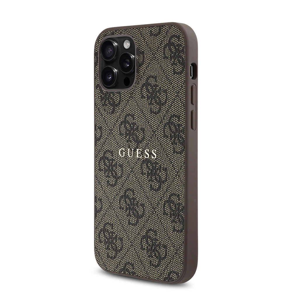 Apple iPhone 12 Pro Kılıf Guess Orjinal Lisanslı M-safe Şarj Özellikli 4G Desen Yazı Logolu Kapak Siyah