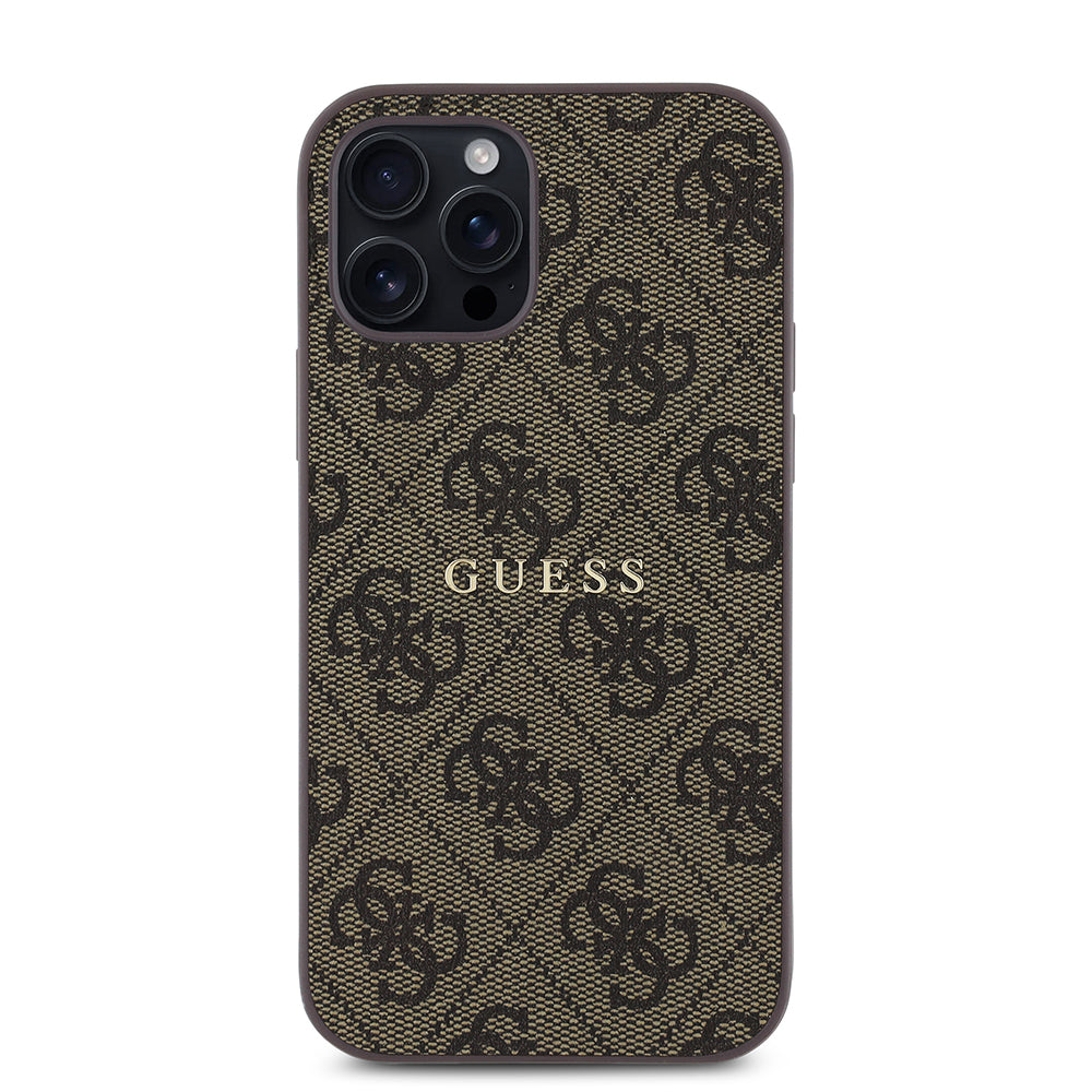 Apple iPhone 12 Pro Kılıf Guess Orjinal Lisanslı M-safe Şarj Özellikli 4G Desen Yazı Logolu Kapak Siyah