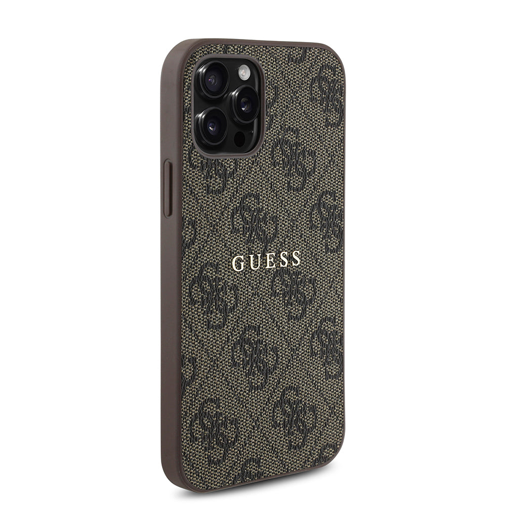 Apple iPhone 12 Pro Kılıf Guess Orjinal Lisanslı M-safe Şarj Özellikli 4G Desen Yazı Logolu Kapak Siyah