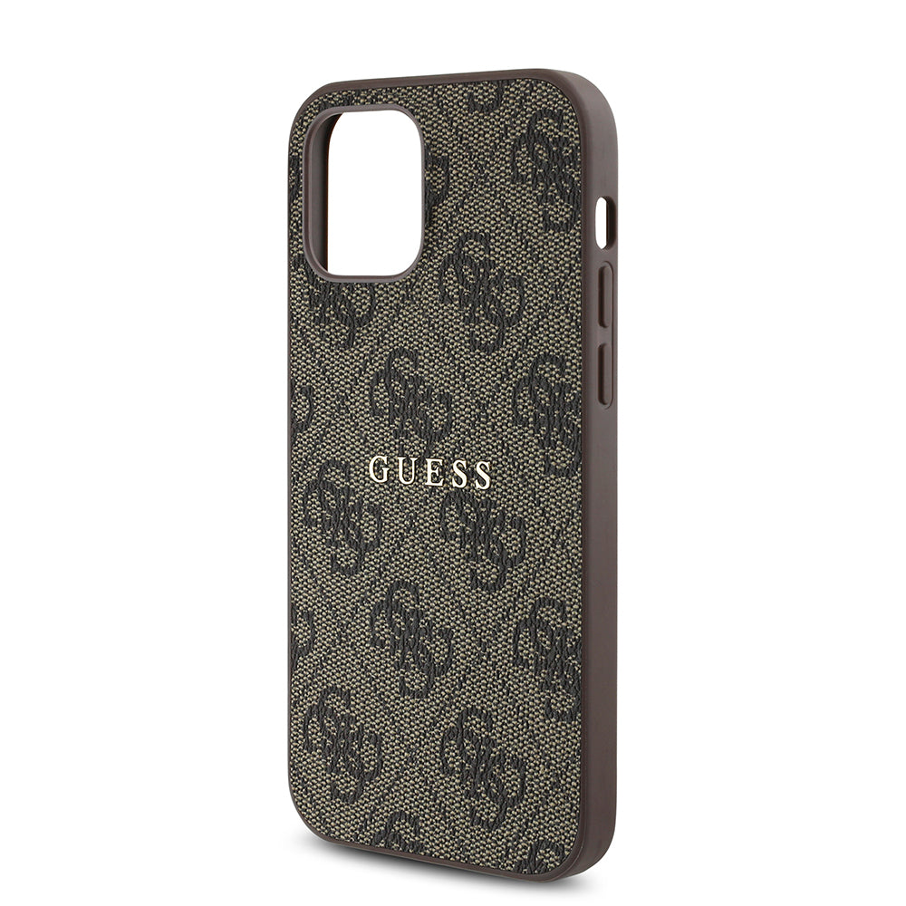 Apple iPhone 12 Pro Kılıf Guess Orjinal Lisanslı M-safe Şarj Özellikli 4G Desen Yazı Logolu Kapak Siyah