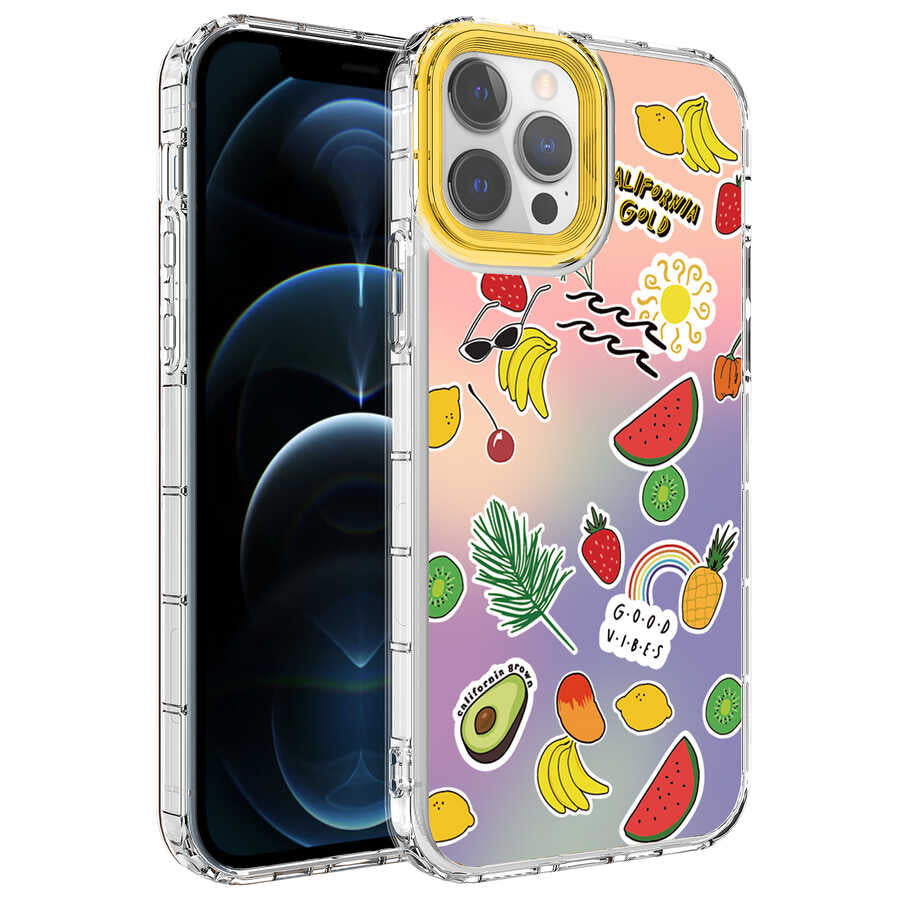 Apple iPhone 12 Pro Kılıf Kamera Korumalı Renkli Desenli Sert Silikon Zore Korn Kapak