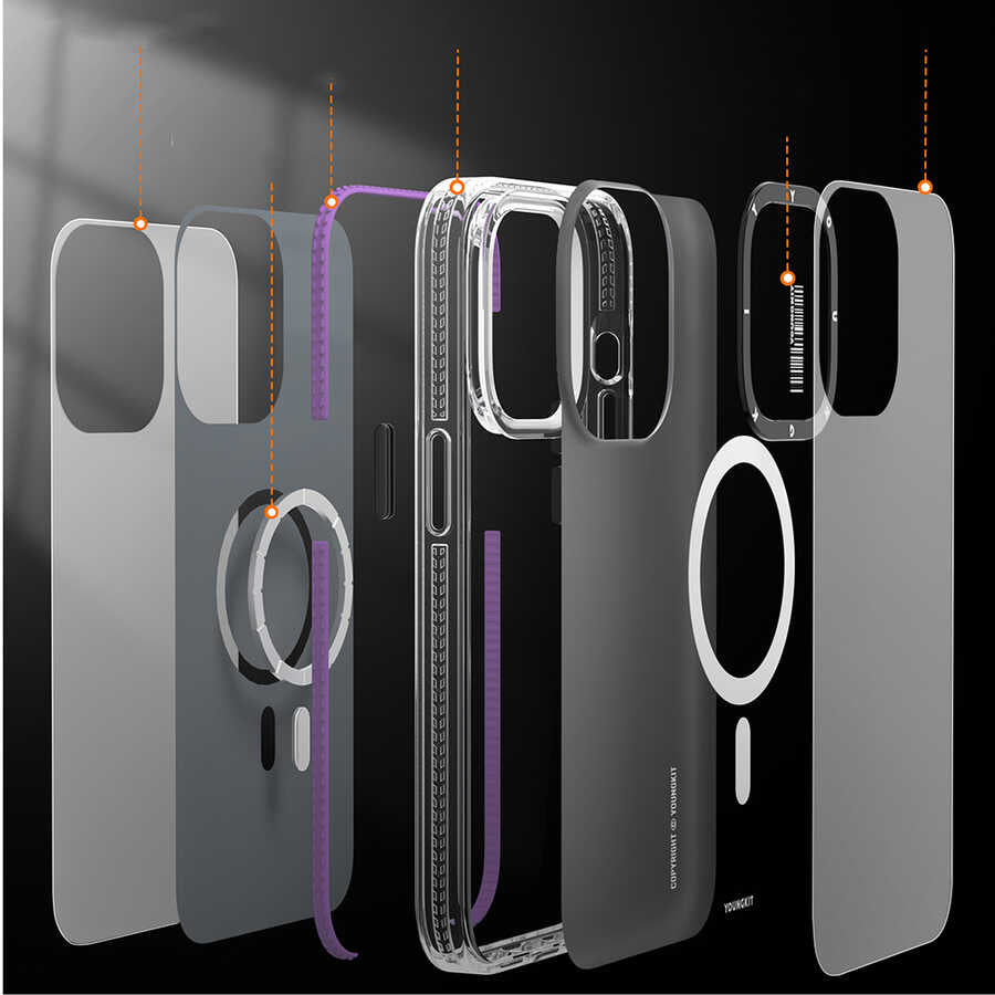 Apple iPhone 12 Pro Max Kılıf M-safe Şarj Özellikli Youngkit Jane Sand Serisi Kapak Siyah