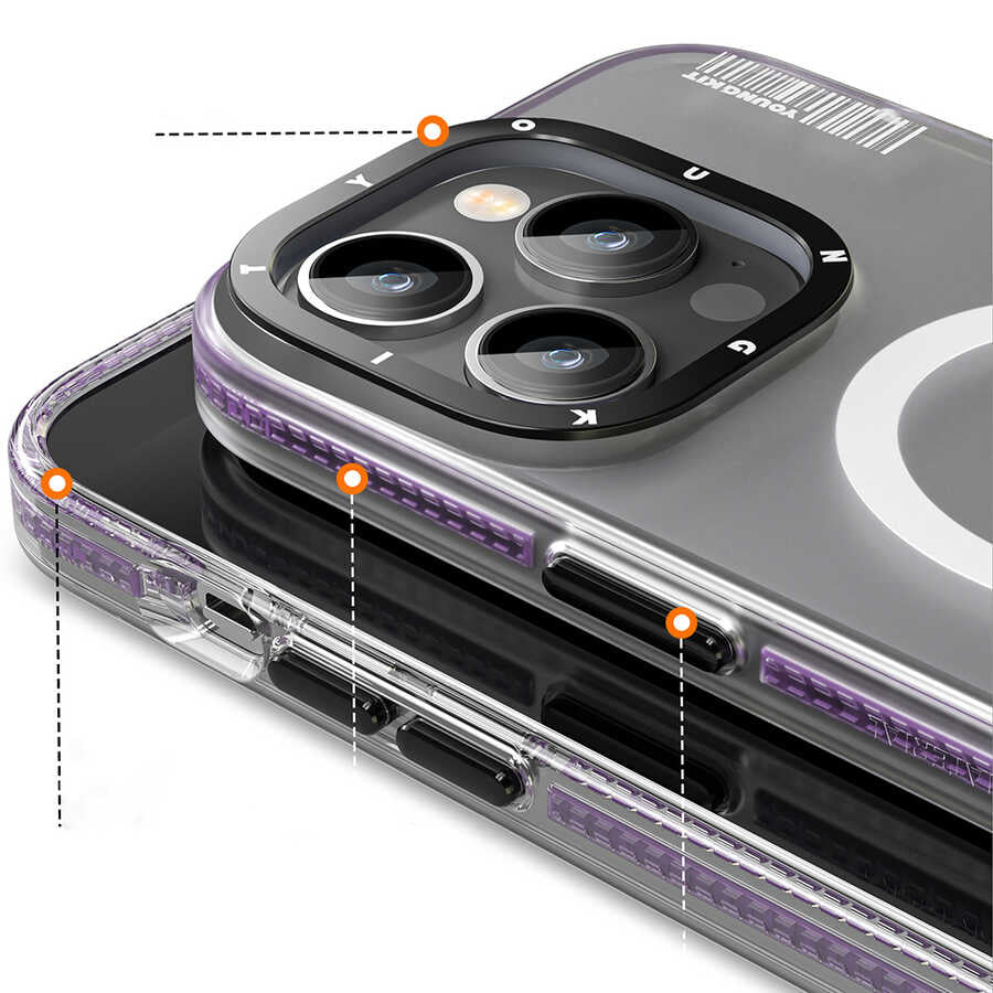 Apple iPhone 12 Pro Max Kılıf M-safe Şarj Özellikli Youngkit Jane Sand Serisi Kapak Derin Mor