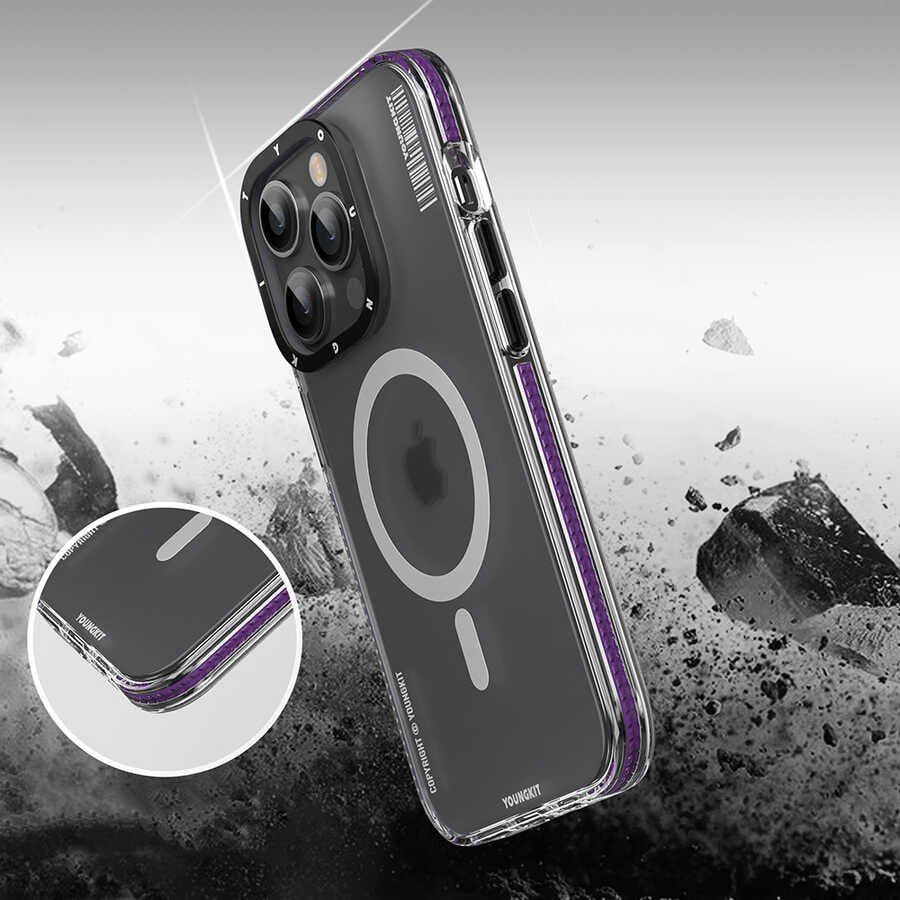 Apple iPhone 12 Pro Max Kılıf M-safe Şarj Özellikli Youngkit Jane Sand Serisi Kapak Derin Mor