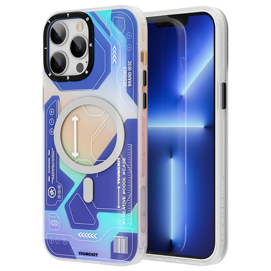 Apple iPhone 12 Pro Max Kılıf M-safe Şarj Özellikli YoungKit Metaverse Serisi Kapak Mavi