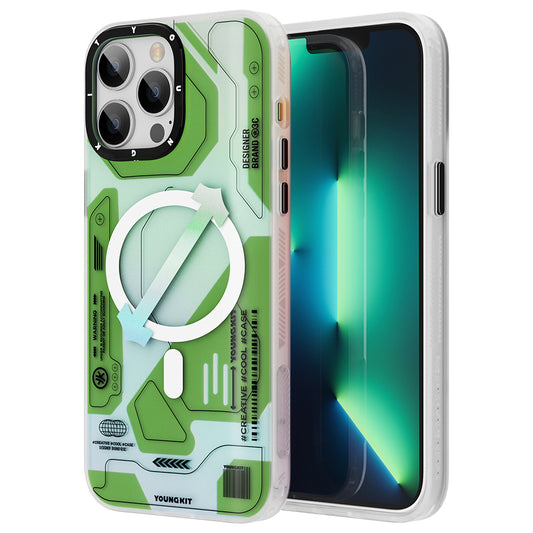 Apple iPhone 12 Pro Max Kılıf M-safe Şarj Özellikli YoungKit Metaverse Serisi Kapak Yeşil